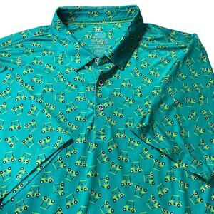 Golf Cart Print Performance Polo Shirt Men 2XL Teal Green Performance Stretch
